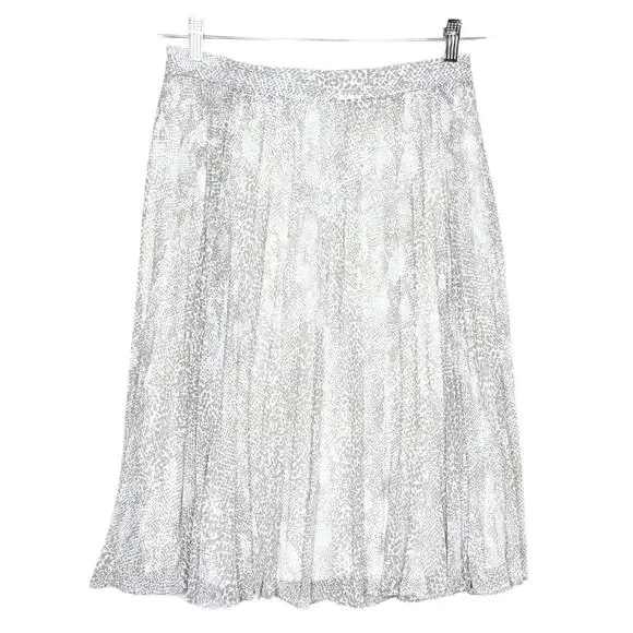 Ann Taylor Pleated Snakeskin Accordion Midi Skirt Size 6P White Gray Office - Picture 2 of 9
